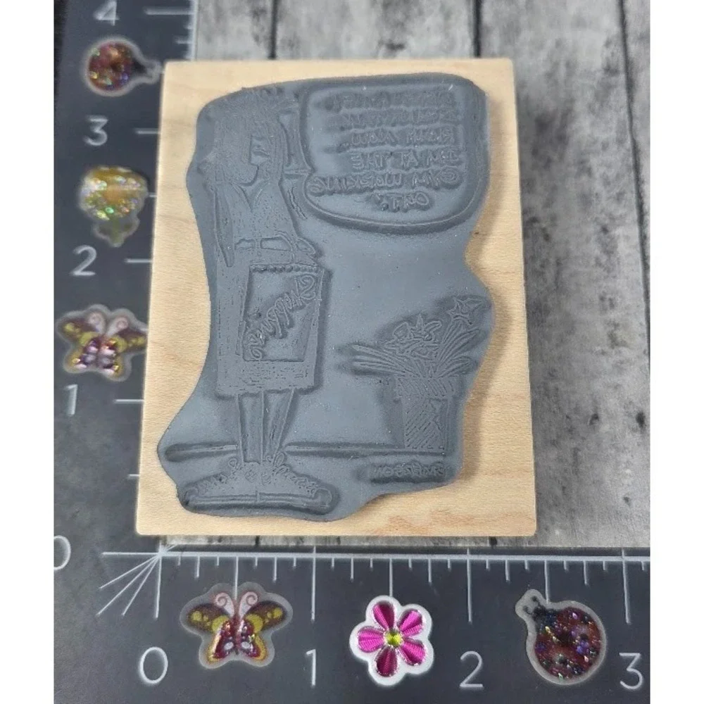 American Art Stamp Woman Shopping Honey At Gym EM7097 Rubber Stamp Wood #F1